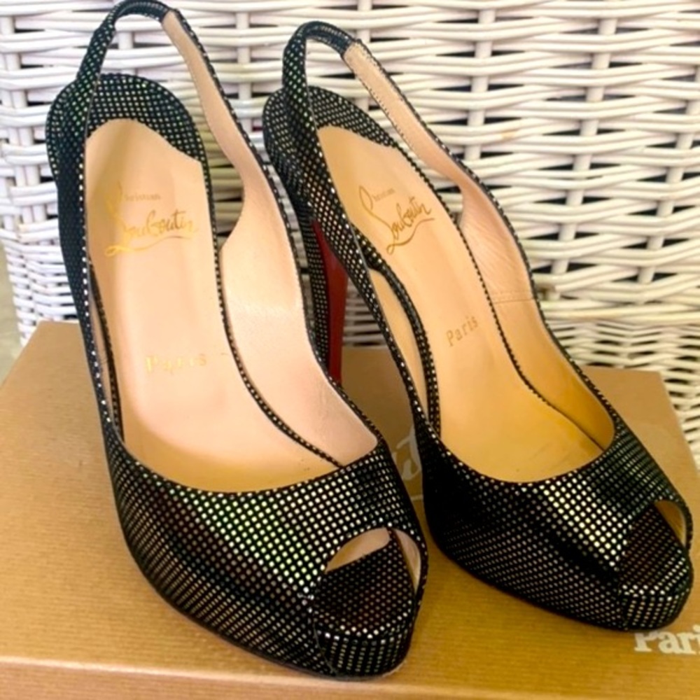 COPY - Christian Louboutin  120 Suede S Square Peep Sling